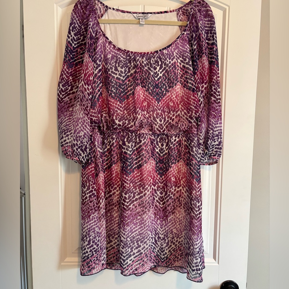 Speechless Purple Snake Print Flowy Chiffon Knee Length Dress - Size XL